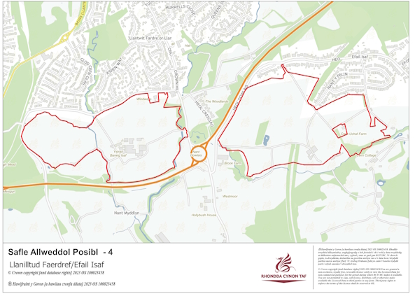 Mae'r map uchod yn dangos ffiniau'r Safle Allweddol yn Efail Isaf