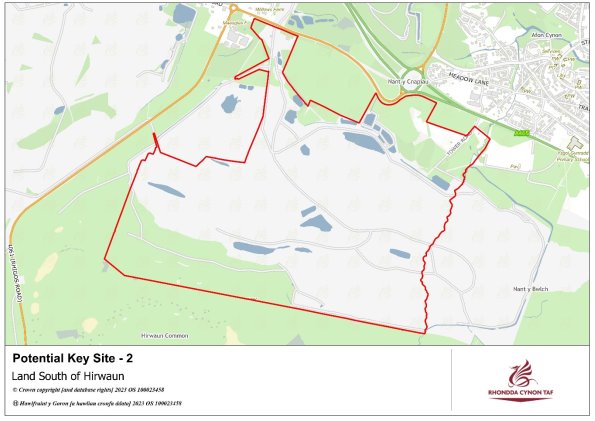 The map shows the boundaries of the Key Site at Land South of Hirwaun