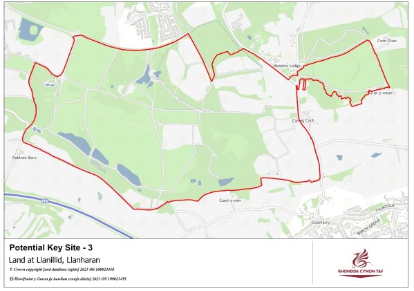 The map shows the boundaries of the Key Site at Llanilid, Llanharan